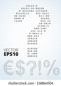 Binary code symbols: dollars, question, exclamation, euro, percent