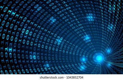 Binary code tunnel, vector background