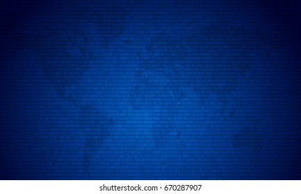 Binary code with two binary digits, 0 and 1 on blue map background. Algorithm Binary Data Code, Decryption and Encoding. Vector illustration.