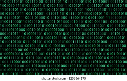 Binary code vector background. Green binary ones zeros code on black background.