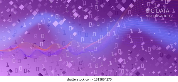 Binary Code Vector Landing Page. Matrix Flying Binary Code. Fractal Flow Code Pink Purple Blue Background. Geometric Colorful Trendy Layout. Punk Equalizer Slide. Binary Code Banner
