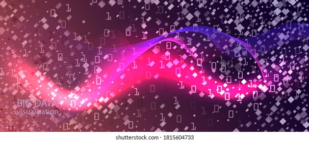 Binary Code Vector Landing Page. Blue Pink Purple Background. Geometric Grunge Minimal Template. Cyber Futuristic Slide. Fractal Liquid Code Matrix Falling Binary Code. Binary Code Banner
