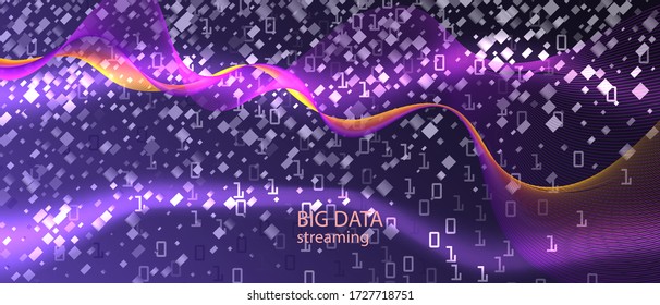 Binary Code Vector Presentation. Digital Equalizer Slide. Purple Pink Blue Background. Matrix Falling Binary Code. Fractal Liquid Glow Neon Tech Abstract Music Layout. Binary Code Banner