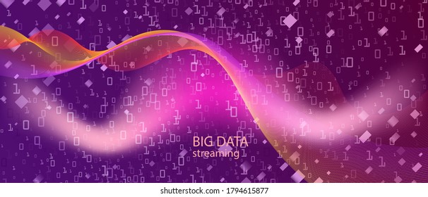 Binary Code Vector Presentation. Digital Futuristic Slide. Tech Neon Funky Modern Template. Matrix Falling Binary Code. Pink Purple Blue Background. Fractal Liquid Glow Binary Code Banner