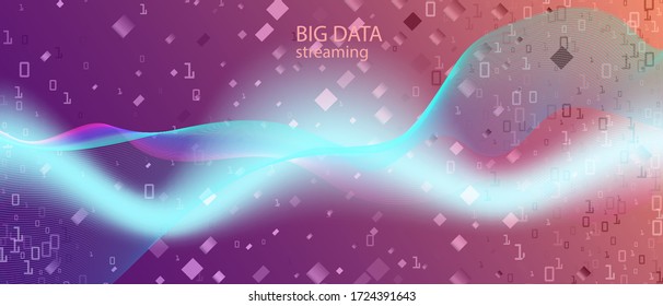Binary Code Vector Presentation. Matrix Flying Binary Code. Fractal Fluid Code Cyber Equalizer Slide. Geometric Funky Trendy Design. Purple Pink Blue Background. Binary Code Banner