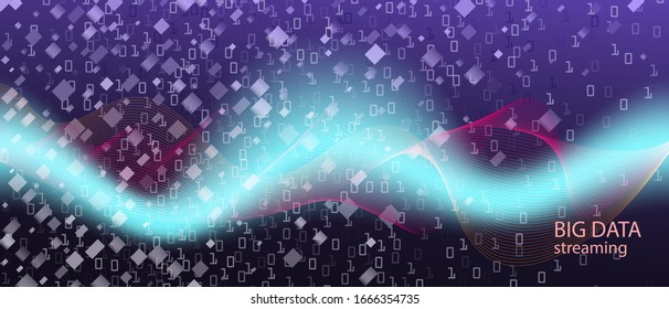 Binary Code Vector Presentation. Purple Pink Blue Background. Matrix Flying Binary Code. Punk Equalizer Slide. Fractal Flow Code Neon Tech Colorful Music Design. Binary Code Banner
