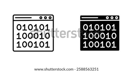 Binary code vectors icons set in filled and strokes on white background