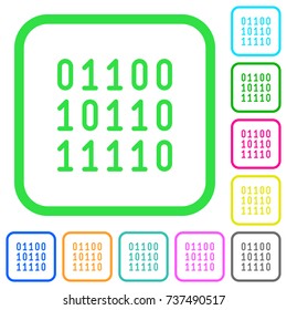 Binary code vivid colored flat icons in curved borders on white background