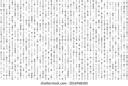 Binary code white. Matrix background with falling numbers. Abstract falling digits. Data stream on white backdrop. Zero and one numbers. Vector illustration.