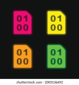 Binary Code With Zeros And One four color glowing neon vector icon