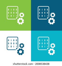 Binary Codes And Cogwheels Flat four color minimal icon set