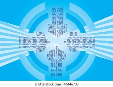 Binary codes on arrow with circles and abstract background
