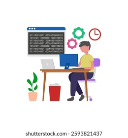 Binary Coding, Design And Development Vector Illustration