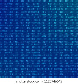 Binary computer code. Abstract Technology background. Stream of zeros and ones. Programming encoded information. Matrix of numbers on blue background. Vector illustration