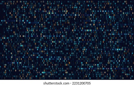 Binary computer code. Cyber background constructed with numbers one and zero. Abstract visualization of programming. Vector illustration.