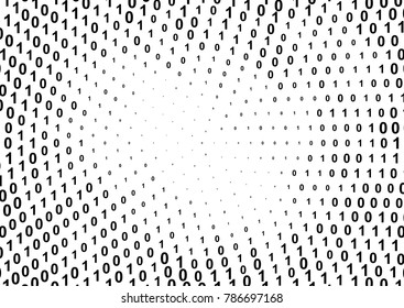 Binary computer code halftone pattern with 1 and 0 numbers. Matrix background with zero and one. Digital data cryptography texture