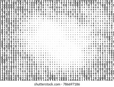 Binary computer code halftone pattern with 1 and 0 numbers. Matrix background with zero and one. Digital data cryptography texture