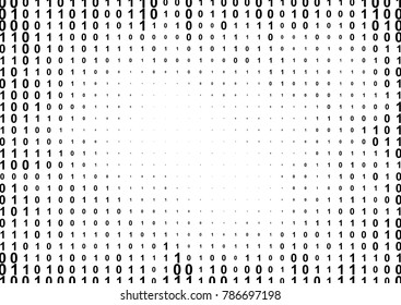 Binary computer code halftone pattern with 1 and 0 numbers. Matrix background with zero and one. Digital data cryptography texture