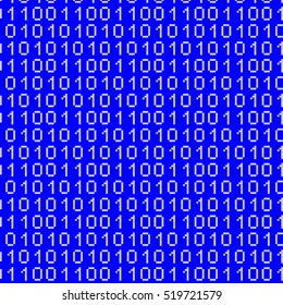 Binary computer code on blue error screen. Vector seamless pattern. Digital background. Pixel art.