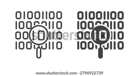 Binary Data Analysis icon. Line and glyph solid icon
