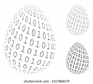 Binary digital egg mosaic of uneven elements in different sizes and color tinges, based on binary digital egg icon. Vector rough elements are composed into collage.