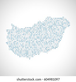 Binary digital map of Hungary. Silhouette from binary computer code