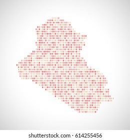 Binary digital map of Iraq. Silhouette from binary computer code