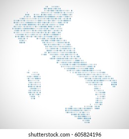 Binary digital map of Italy. Silhouette from binary computer code