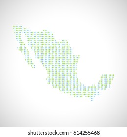 Binary digital map of Mexico. Silhouette from binary computer code