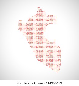 Binary digital map of Peru. Silhouette from binary computer code
