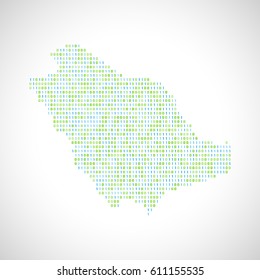 Binary digital map of Saudi Arabia. Silhouette from binary computer code