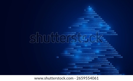 Binary Digits Christmas Tree on Dark Blue Glowing Tech Background. Digital Technology Data Flow Holiday Wallpaper. Vector Illustration.
