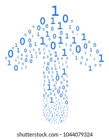 Binary Digits illustration constructed in the group of upwards pointer arrow. Upwards cursor arrow composition constructed from binary digits symbols.