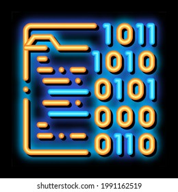 Sistema de codificación binaria de archivos de neón vector de señal de luz. Icono brillante ilustración de símbolo transparente