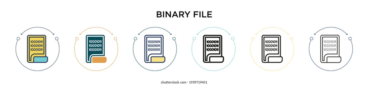 Binary file icon in filled, thin line, outline and stroke style. Vector illustration of two colored and black binary file vector icons designs can be used for mobile, ui, web