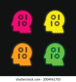 Binary four color glowing neon vector icon