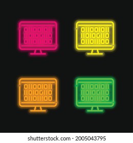 Binary four color glowing neon vector icon