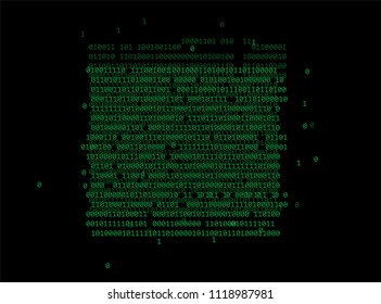 Binary glitched green code on dark background. Hackathon event template.