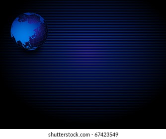 Binary globe of Asia on blue striped background