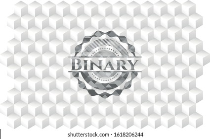 Binary grey badge with geometric cube white background