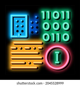 binary information neon light sign vector. Glowing bright icon binary information sign. transparent symbol illustration