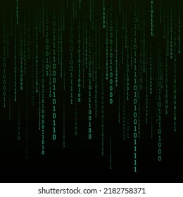 Binary matrix background. Digital data stream in matrix style. One and zero futuristic background. Vector illustration