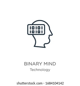 Binary mind icon. Thin linear binary mind outline icon isolated on white background from technology collection. Line vector sign, symbol for web and mobile