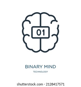 binary mind thin line icon. binary, mind linear icons from technology concept isolated outline sign. Vector illustration symbol element for web design and apps.