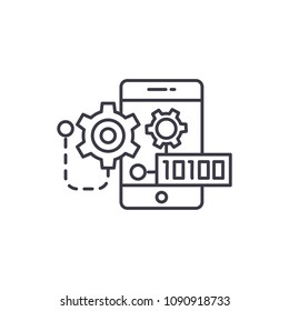 Binary mobile code linear icon concept. Binary mobile code line vector sign, symbol, illustration.