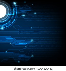 binary numeral and circuit line on blue effect background, vector illustration.