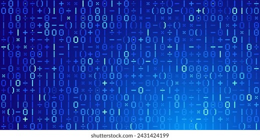 Binary Pixel Numbers and Math Signs. Computer Binary Code Matrix. Pixel Grid of Numbers Abstract Mosaic Design Background. Monochromatic Abstract Background. Vector Illustration.