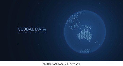 Binary planet Earth. Big data global analytics. Worldwide data connection.