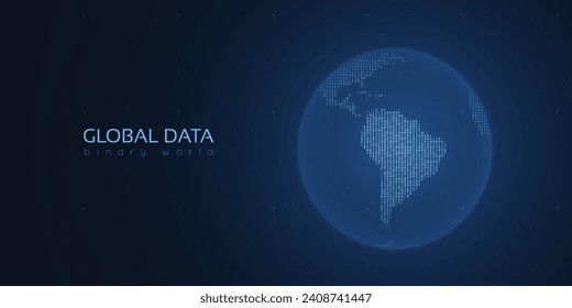 Binary planet Earth. Big data global analytics. Worldwide data connection.