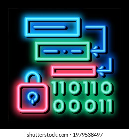 binary protection algorithm neon light sign vector. Glowing bright icon binary protection algorithm sign. transparent symbol illustration
